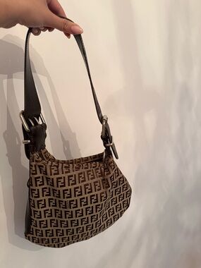 Fendi Zucchino Oyster Medium Brown Shoulder Bag